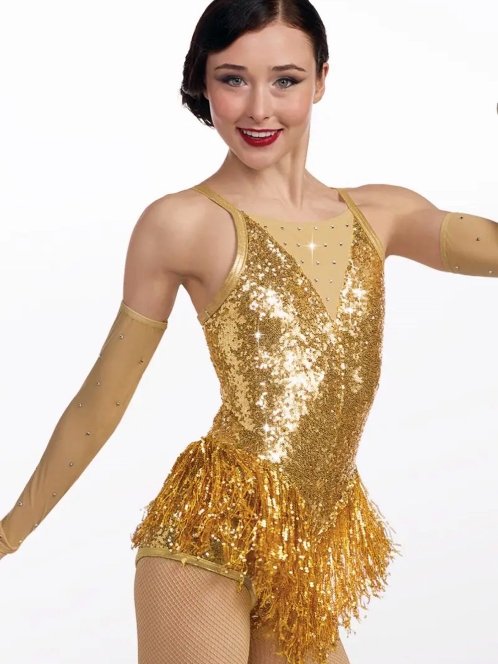 Weissman Little Swing Gold Sequin Fringe Jazz Dance Costume Adult Small (SA)